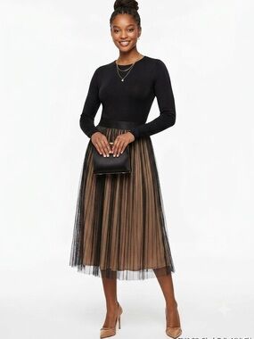 RW&CO. Black Tulle Midi Skirt with Nude Lining